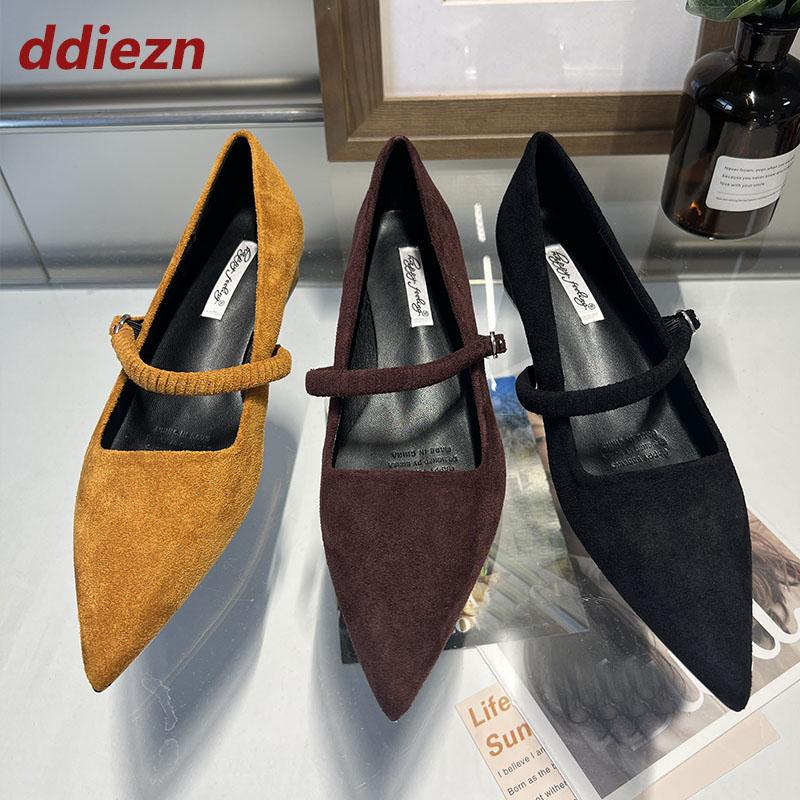 Fashion Fashion Shallow Ladies Medium Heels Pumps Shoes Female Buckle Strap Footwear Flock Women Heeled Mary Janes Shoes 2025 New New