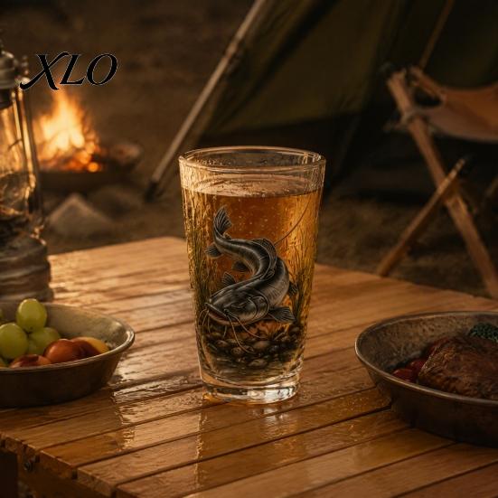 Outdoor Camping Drinkware Fishing Pint Glass Cup, Realistic Jumping Fish Pattern Design, Thickened Mountain Scenery Cups Creative Cup for And