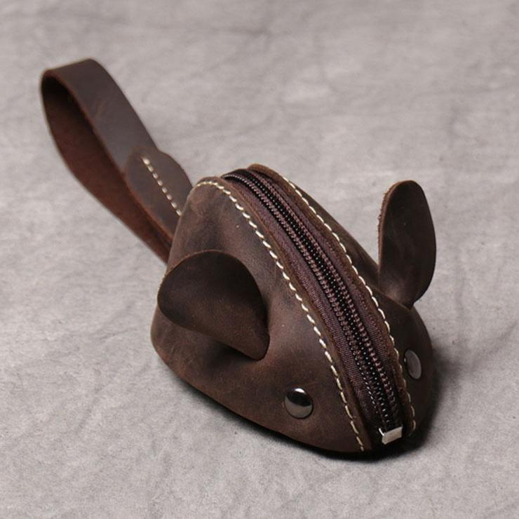 Genuine Leather Small Coin Purse Creative Lovely Rat Zipper Key Case Men Women Portable Key Wallets  Children's Key Bags