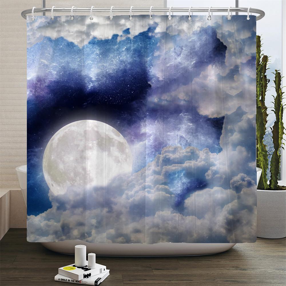 Waterproof Shower Curtain Set Moonlight Sea Starry Sky Scenery Bath Rug And Mats With Hooks Toilet Seat Cover Bathroom Decor