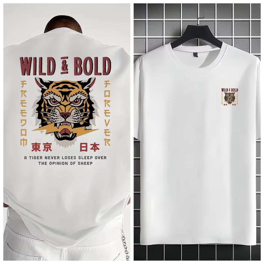 Unisexs Wild Bold Tiger Print Tshirt Tokyo Japan Streetwear Casual Short Sleeve Cotton Tee