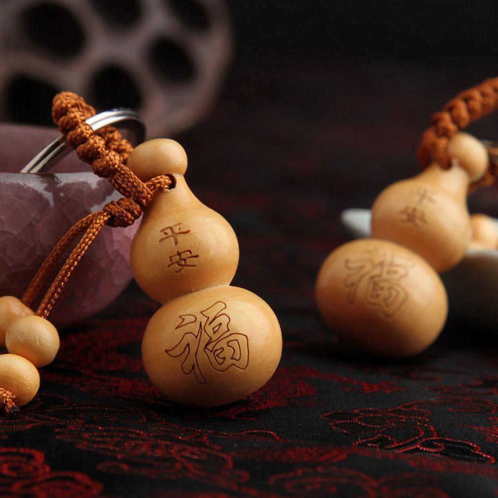 Bag Pendant Wishful Car Key Ring Keychain Peach Wood Keyring Chinese Traditional Good Luck Gourd