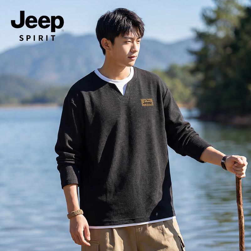 

JEEP SPIRIT Men s Waffle Faux Two-Piece Long-Sleeve Tee 3XL