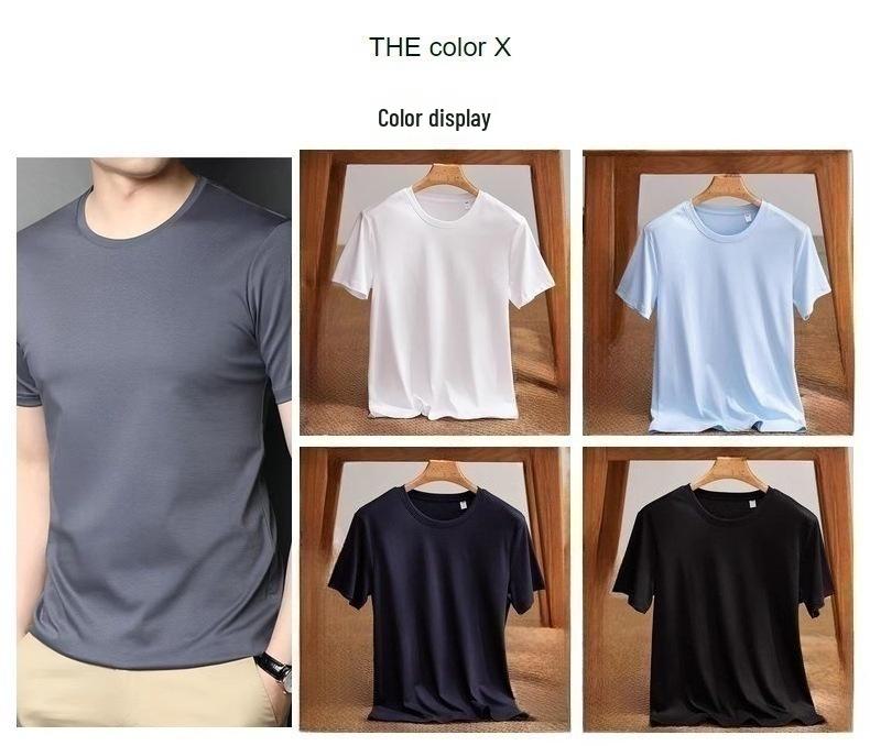 Men's Loose-Fit Short-Sleeve Round Neck T-Shirt, 100% Mercized Cotton.