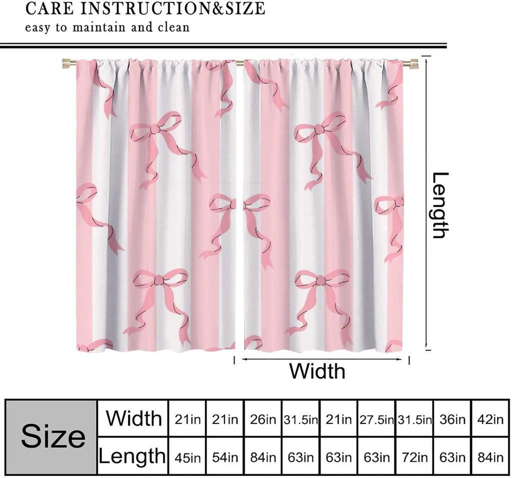 Stripe Curtains Red Ribbon Bow Stripes White Pink Background Window Treatments Insulated Drapes Panels Thermal Made Of Polyester