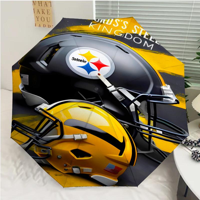 Pittsburgh Steelers Print Automatic Umbrella, 8 Rib Iron Frame, Plastic Handle, Suitable for Outdoor Travel &Daily , Ideal Gift