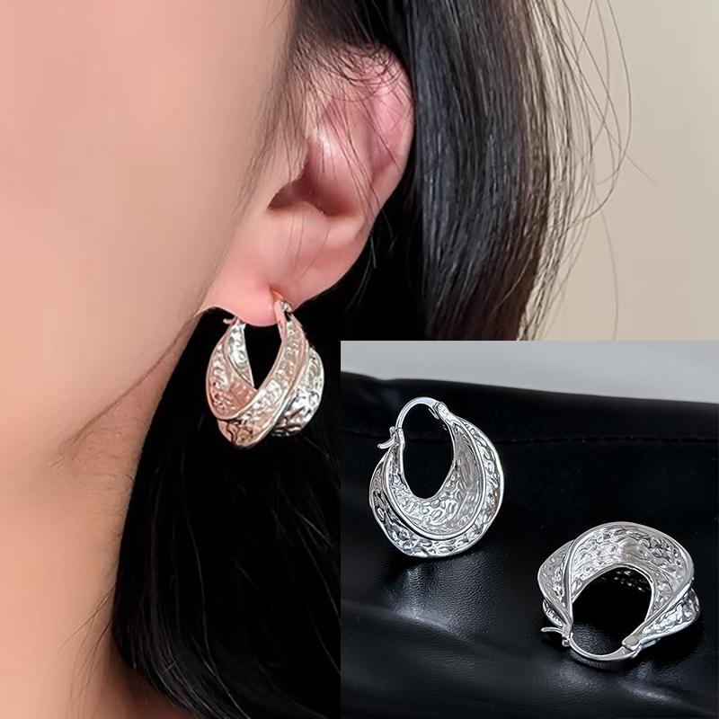 925 Silver Geometry Stud Earrings For Women Frosted Versatile Jewelry Gift Office Party Wear