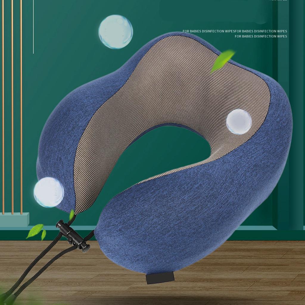 U-förmiges Nackenkissen Kationisches Gewebe Nackenschutz Memory-Schaum Reisekissen für Reise Auto Zuhause Blau Einzeln Nacken