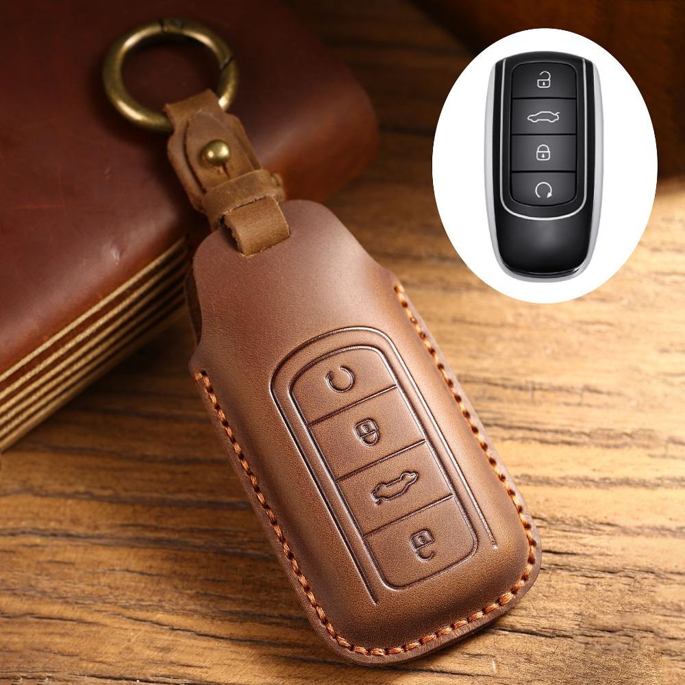 Genuine Leather Key Cover for Chery Tiggo 8 Plus Handmade Car Key Case with Kunpeng Design Durable and Stylish