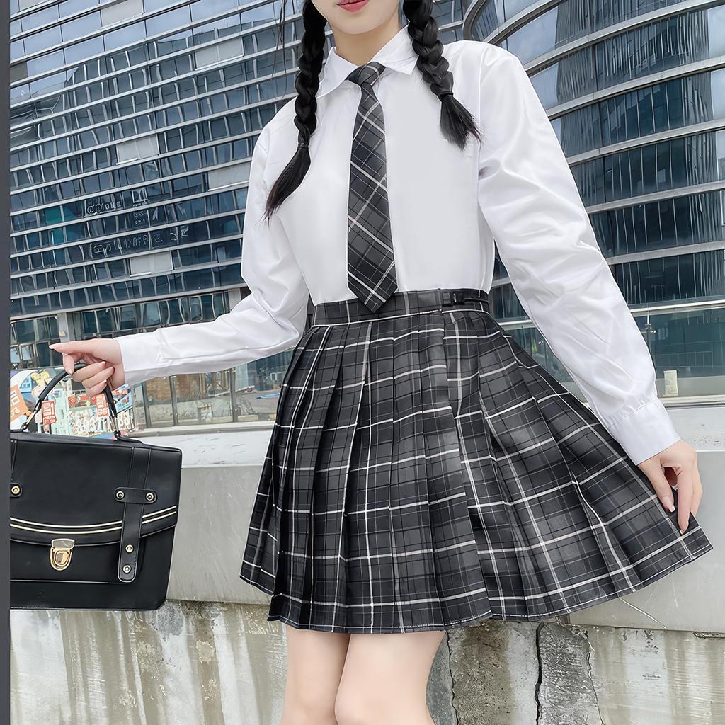 High School Girl Uniform Set with 42cm and Perfect for Amusement and Cultural Festivals [HTPARY] 5-Piece Skirt, Shirt, Tie, Ribbon, Halloween,