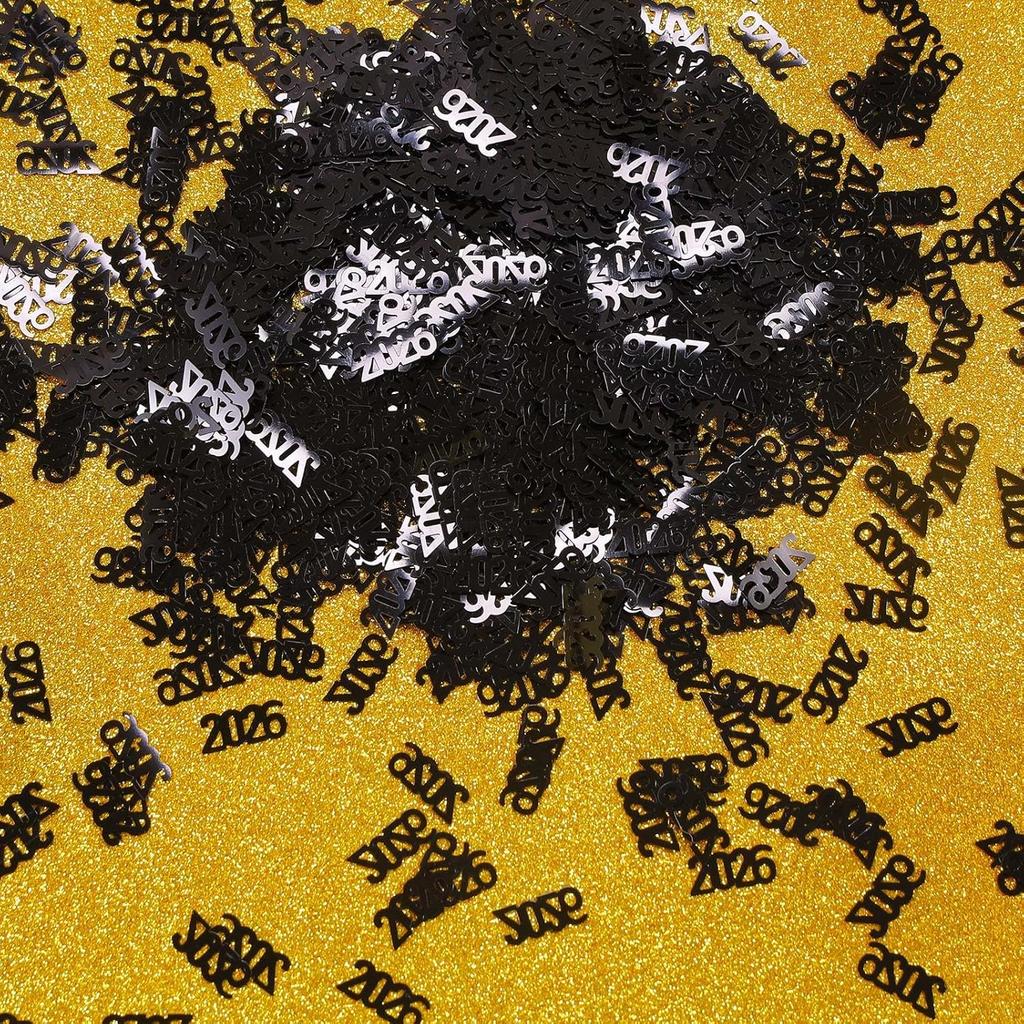 VHUWE 2026 New Years Confetti Black, 2.12 oz Shinny Metallic 2026 Number Confetti for Tables 2026 Happy New Year Decorations New Years Eve Party