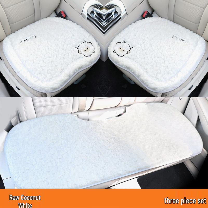 Women's Cute Cartoon Plush Winter 3-Piece Car Seat Cushion Set for Five-Seat Vehicles