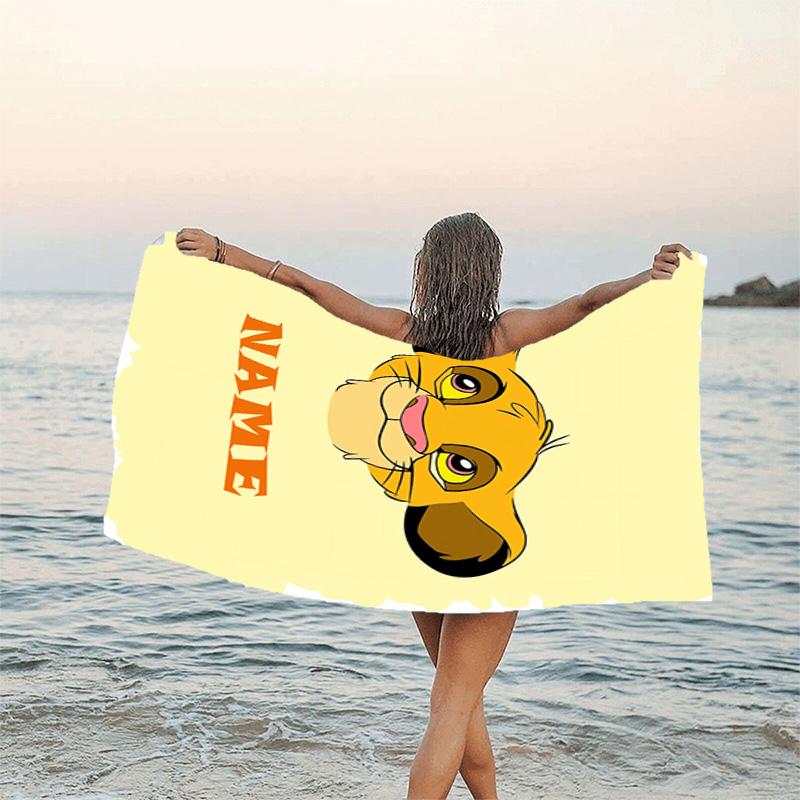 1pc Lion King3 Beach Towel with Custom Name, Beach/Swimming/Bath/Picnic/Camping Towel, Suitable for Seaside Beaches