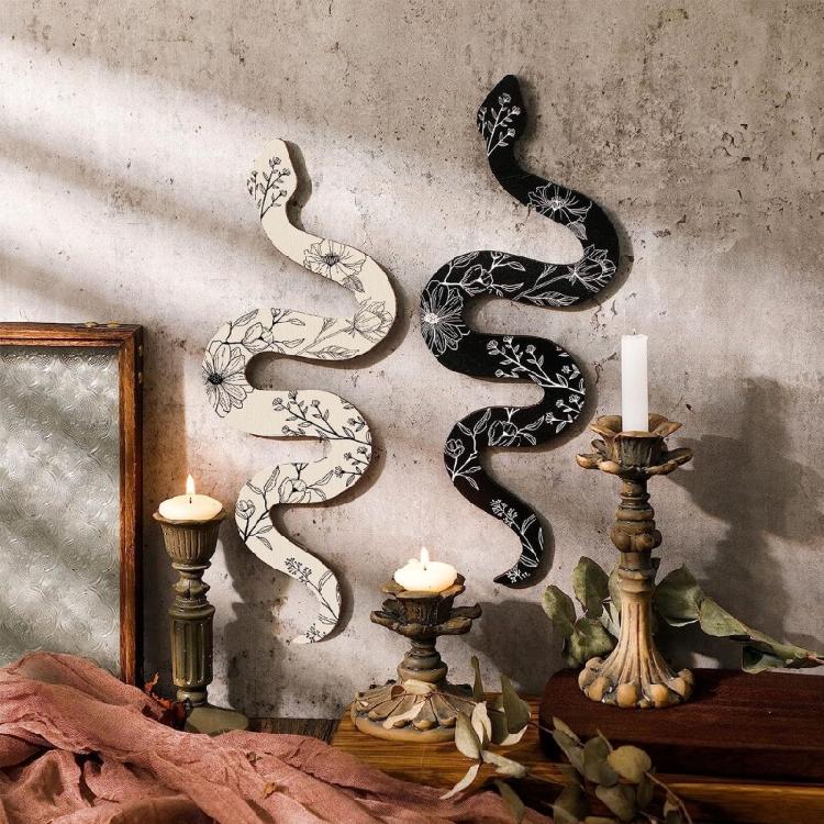Set of 2 Wood Snake Witchy Art Hanging Sign for Apartment Bedroom Wall Decortion