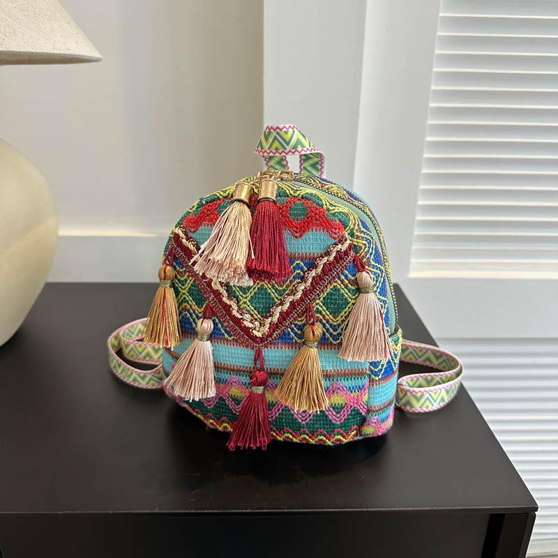 1PC Lightweight Women's Backpack Ethnic Style Tassel Crossbody Bag Going Out Fashion Versatile Small Backpack