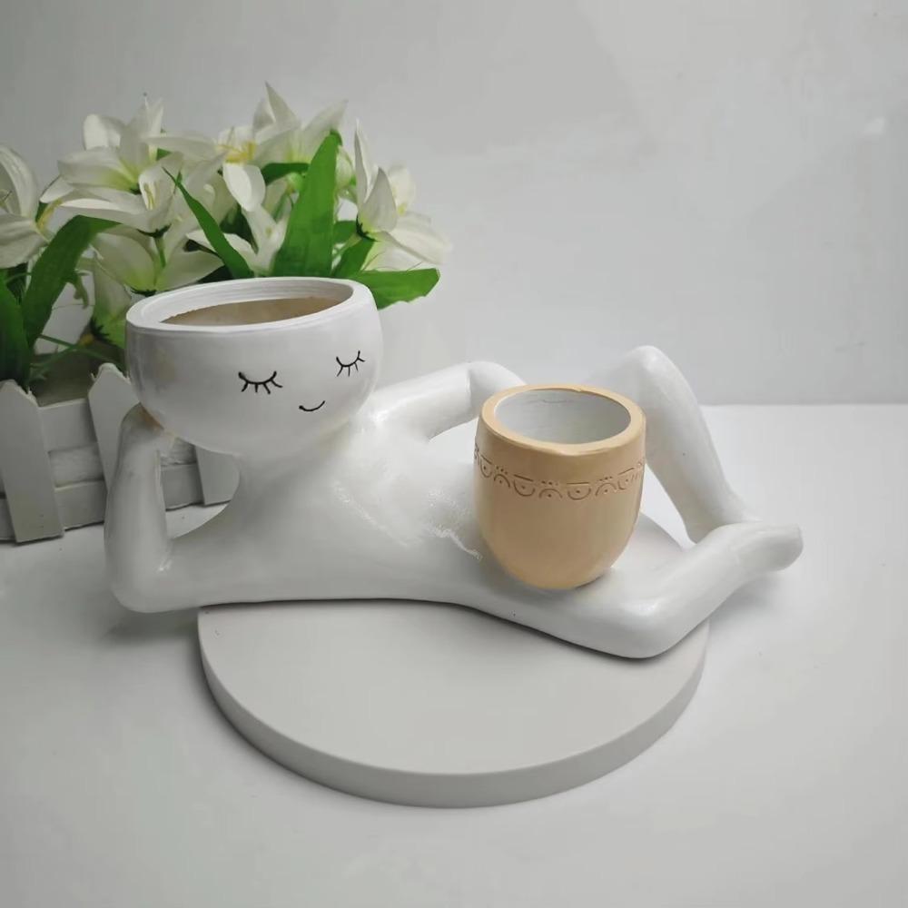 With Drainage Hole Lazy Little Character Flowerpot Resin Succulent Plant Pot  Garden Decor