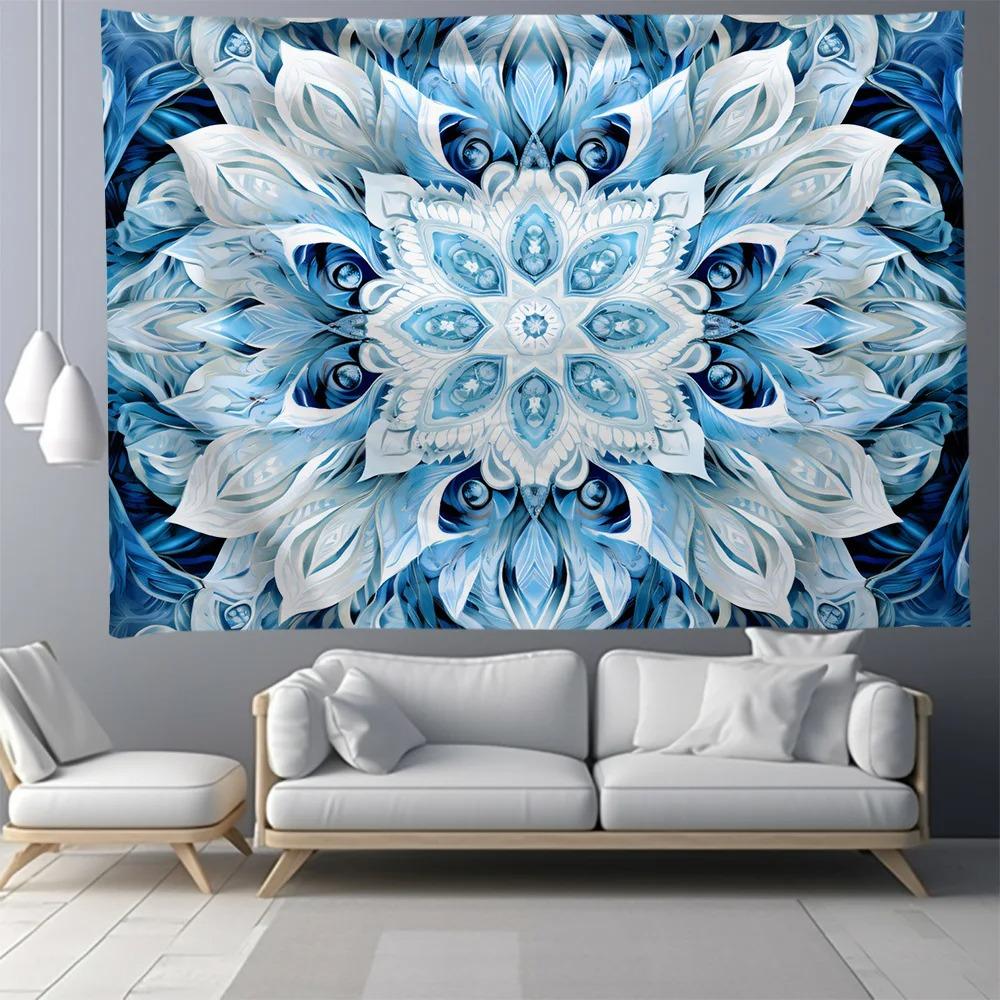 Blue Mandala Flower Pattern Hanging Cloth Home Wall Decoration Tapestry Bedroom Living Room Tapestry