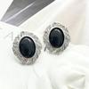 Vintage-Inspired Black Oval Crystal Statement Earrings - Elegant Chic Women's Fashion Accessory High-end Customized Electroplating