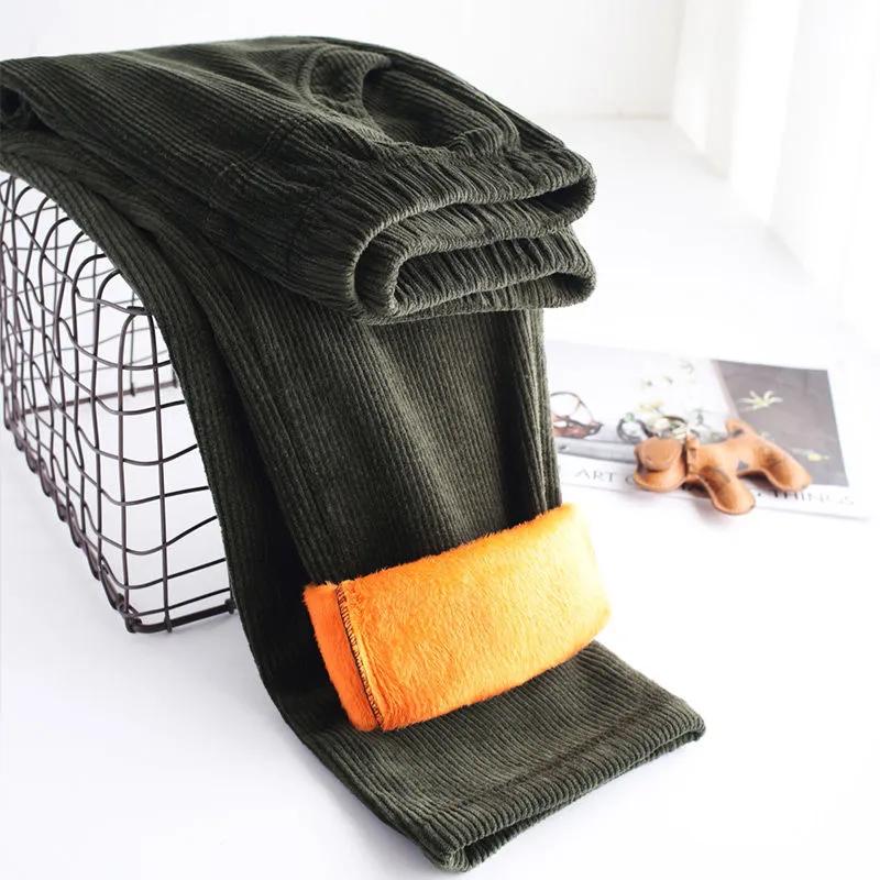 Women's Fall/Winter High-Waisted Corduroy Pants Relaxed Fit with Elastic Waistband Plus Size Thickened Fabric Casual Trousers for Mothers