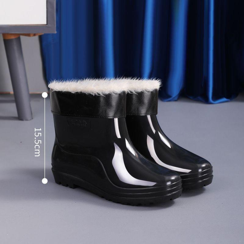 Acid and alkali resistant men's rain shoes high tube short rain boots waterproof and non-slip thickened fleece cover extra high rubber boots