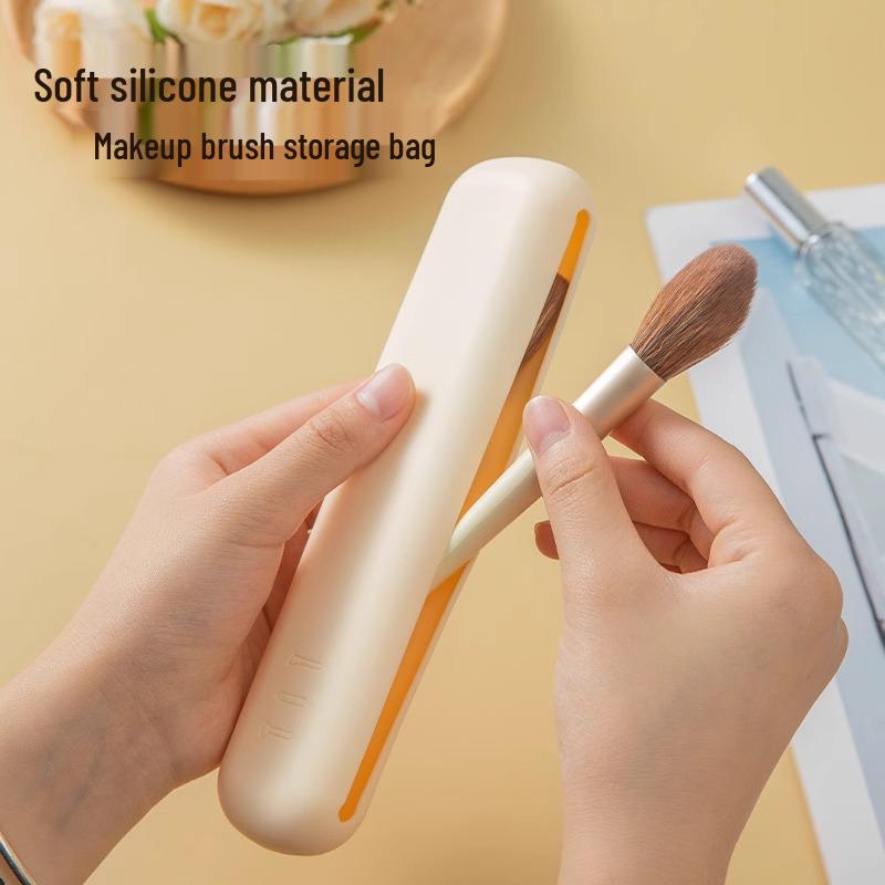 Portable Silicone Makeup Brush Holder - Waterproof Travel Storage Bag for Blush & Eyeshadow Brushes