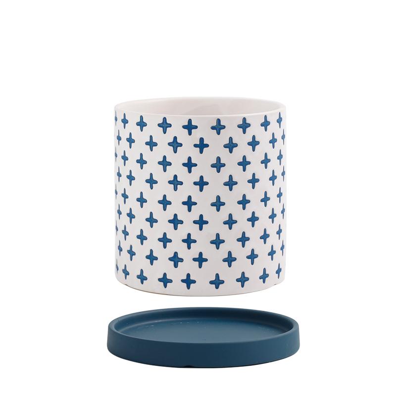 Modern Nordic Ceramic Flower Pot Living Room Interior Countertop Vase Simple Geometric Pattern Flower Plant Flower Pot Gardening