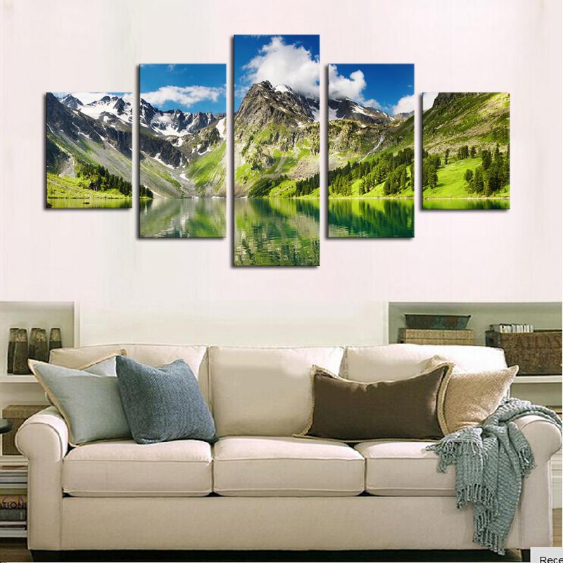 New Wall Art 5 Pcs Cloud Snowy Lake Mountain Home Wall Decor Canvas Picture Art Hd Print Painting Set Of 5 Each Painting No Frame