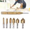 6pcs 5 Flute Countersink Drill Bit Set Hex Shank 1/4 Inch Chamfering Tool  Woodworking Drilling