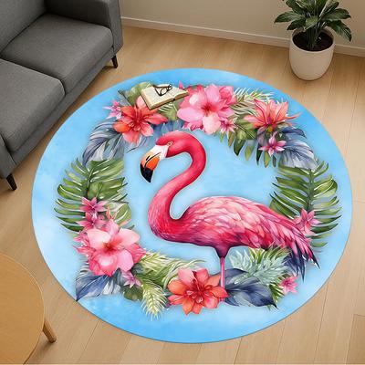1pc Flamingo Flowers Round Chair Mat Area Rug - Non-Slip, Floor Mat for Office, Bedroom, and Indoor Decor C1125258