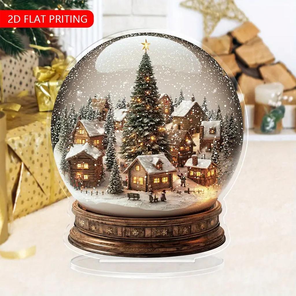 2D Flat Mini Christmas Glass Ball Ornaments Acrylic Xmas Snowman Snowflake Imitation Glass Ball Pendant Xmas Tree Car Pendant