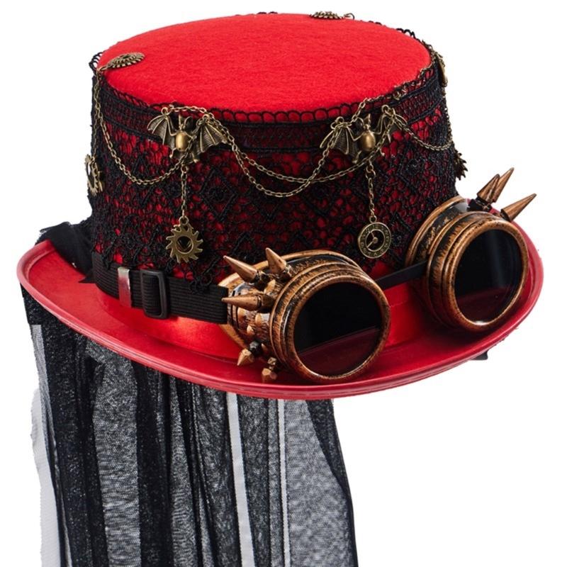 Steampunk Flachkappenhut für Damen Herren mit Schutzbrille Halloween Cosplay Party Kostümhut Gotischer Stil Hut Musikfestival Hut