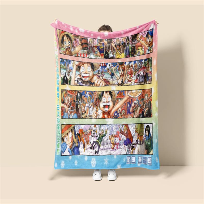 Throw Blanket One Piece Luffy Cartoon Anime Children Teenagers Adult Game Peripheral Collection Products Soft and Comfortable
