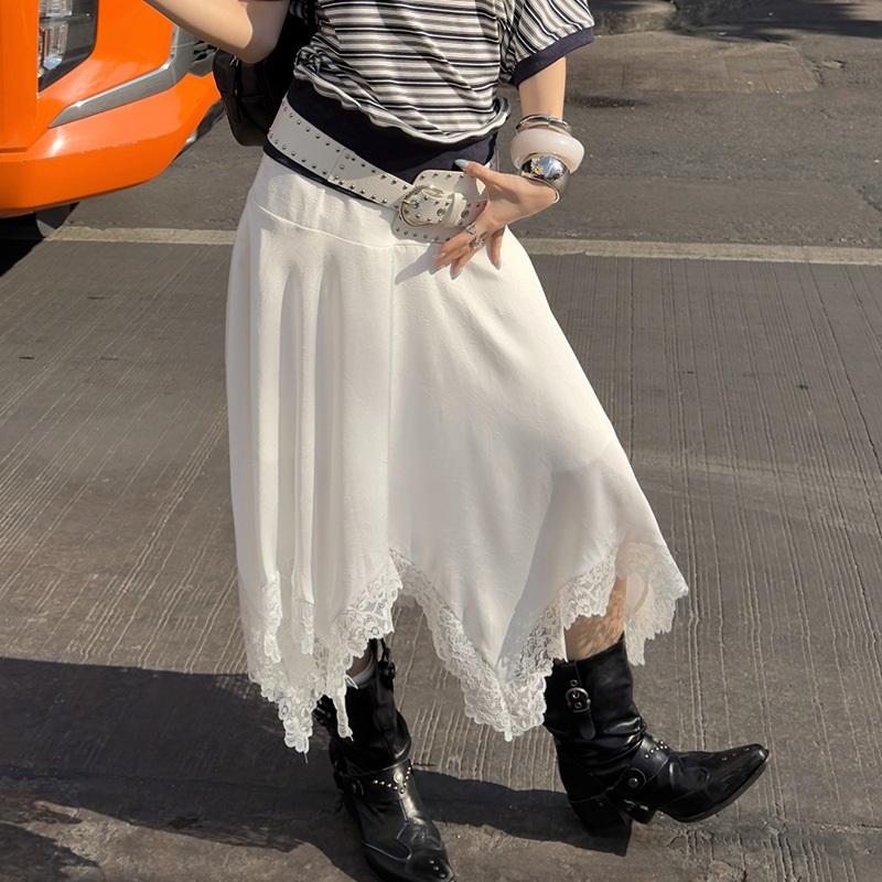 

Irregular Cut Fashionable Lace Hem Skirt S