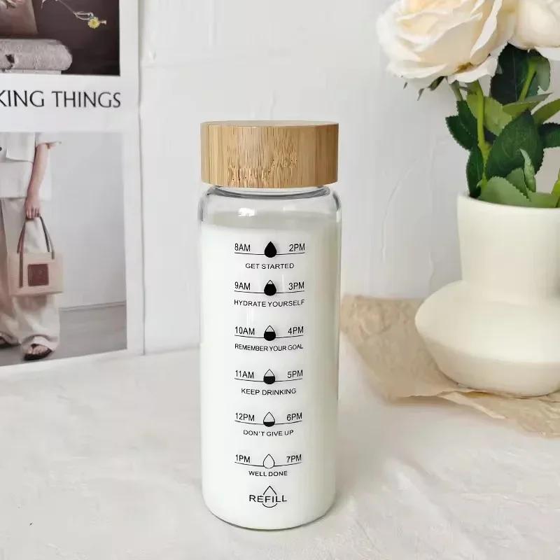 1/2PCS Large Capacity Glass Water Bottle with Time Scale Portable Transparent Cup for Milk Juice Tea Simple Design