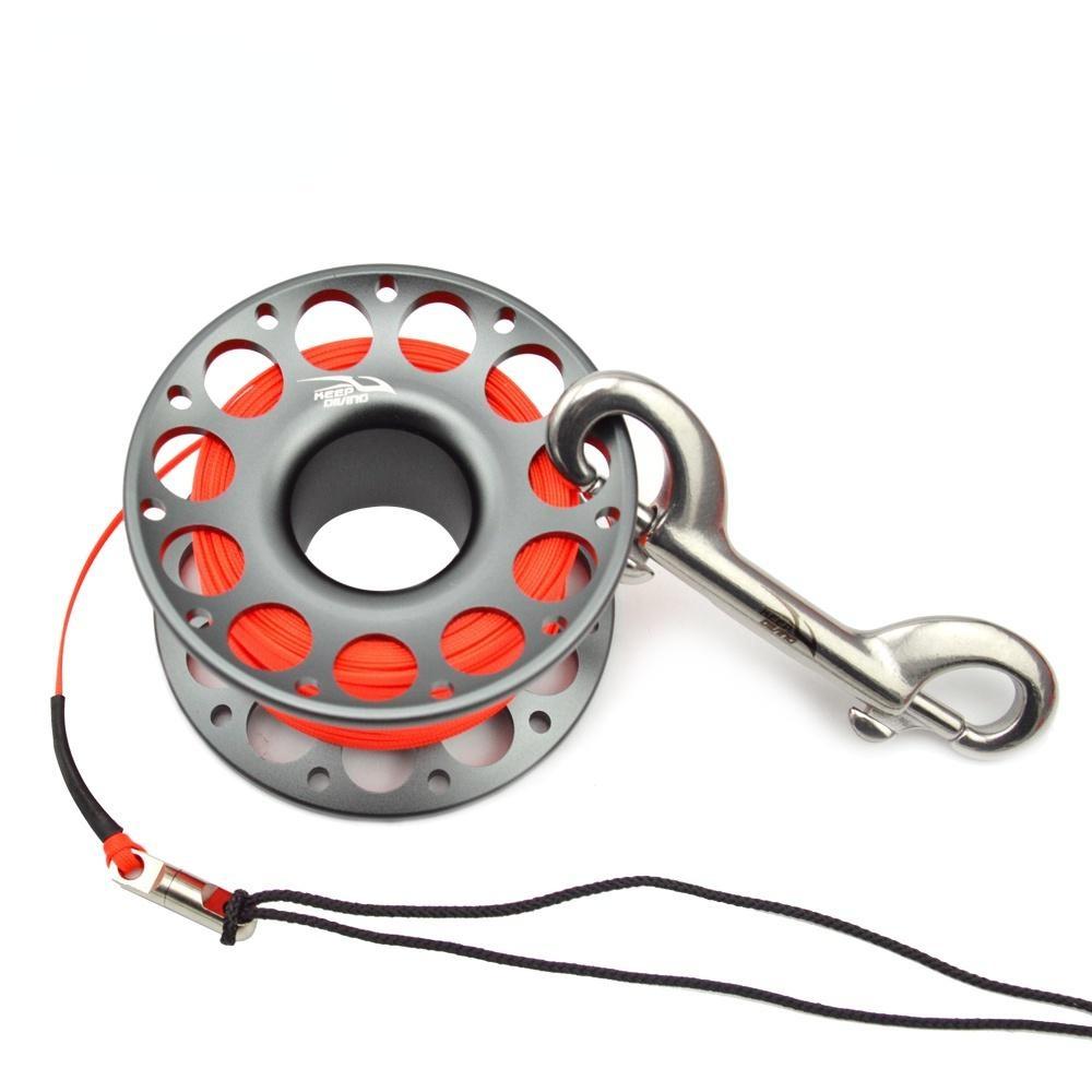 Scuba Diving Aluminum Alloy Spool Finger Reel 15M 30M with Stainless Steel Double Ended Hook for Cave Dive Equipment