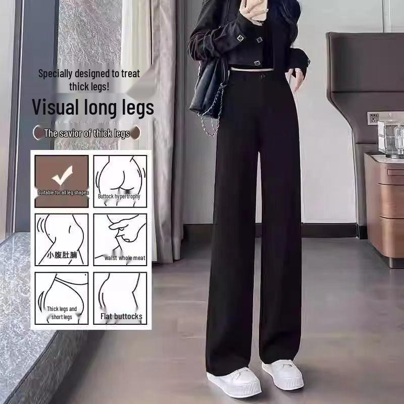 

Women s High Waist Slimming Black Straight Leg Pants - Petite & Long Options for Spring & Autumn XL