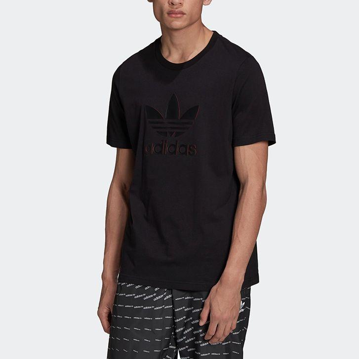 Adidas Logo Letter Print Crew Neck Short Sleeve T-Shirt Men Tops Black H13489