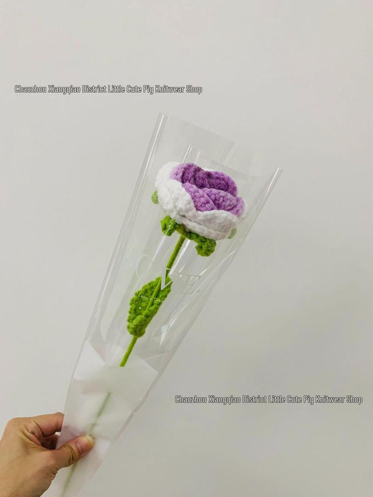 Hand-Knitted Gradient Rose Crochet Bouquet - Preserved Artificial Flowers Valentine's Gift