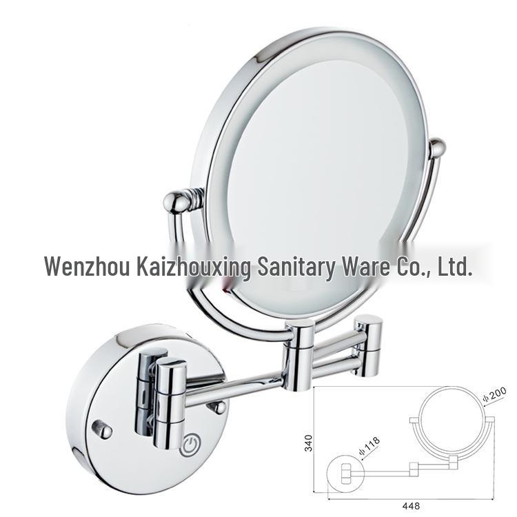 Wall-Mounted LED Touch Makeup Mirror with Recessed Wiring, Telescopic Fold, for Hotel Bathrooms