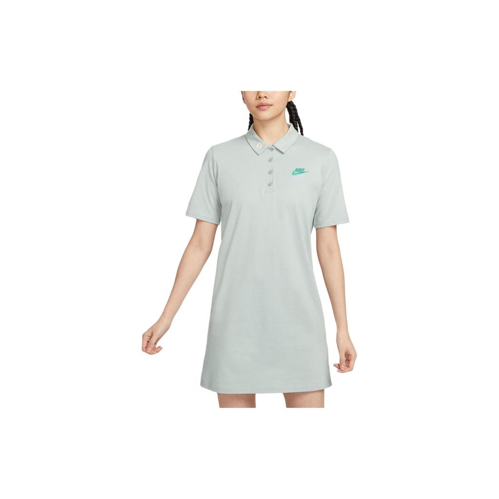 Nike Embroidered Logo Knit Polo Casual College Style Short Sleeve Dress Women Dresses Limestone HJ3949041