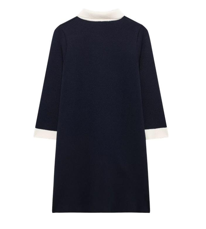 TAOP&ZA Women's Early Spring Color Block Turn-Down Collar Long Sleeve Knitted Dress