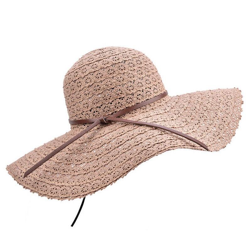 Floppy Foldable Ladies Women Straw Beach Sun Hat With Wide Brim For Summer Travel