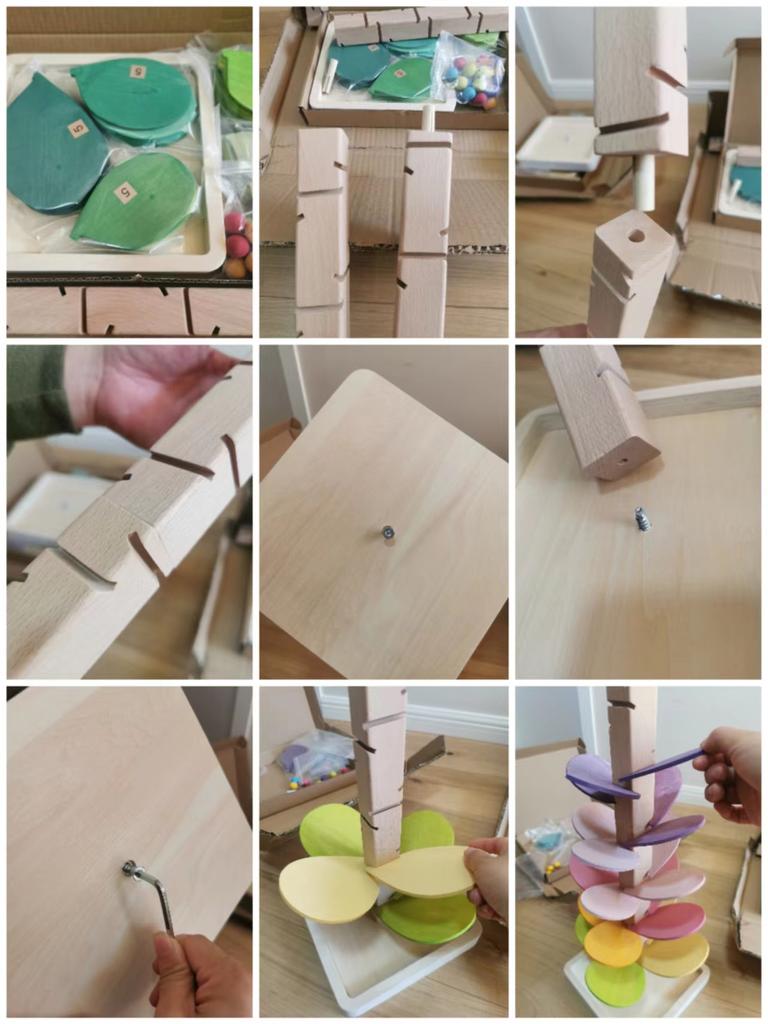High Quality Rainbow Music Sounding Trees Wooden Petals Assembly and Marble Run Balls Tracking Kids Educational Toys