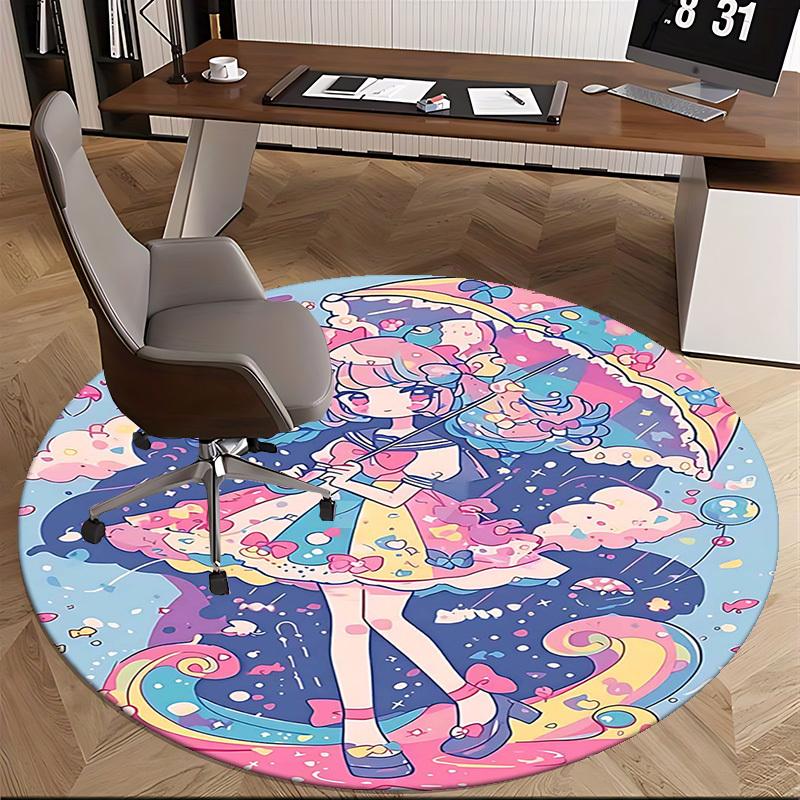 1pc Anime Design Sailor Girl Round Carpet Office Chair Mat, Non Slip Rug for Home Decor, Living Room, Bedroom, Game Room
