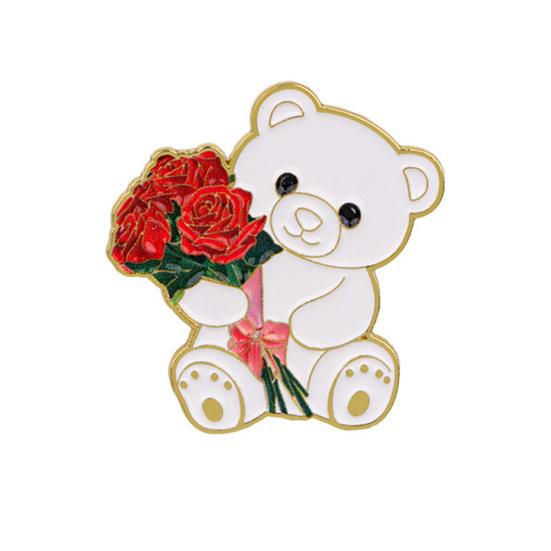 Zinc Alloy Brooch Pin, Enamel Paint Corrosion-Resistant Lapel Pin, Flower Bear Style Metal Badge with Stable Back-Buckle Pin for Clothes Hats