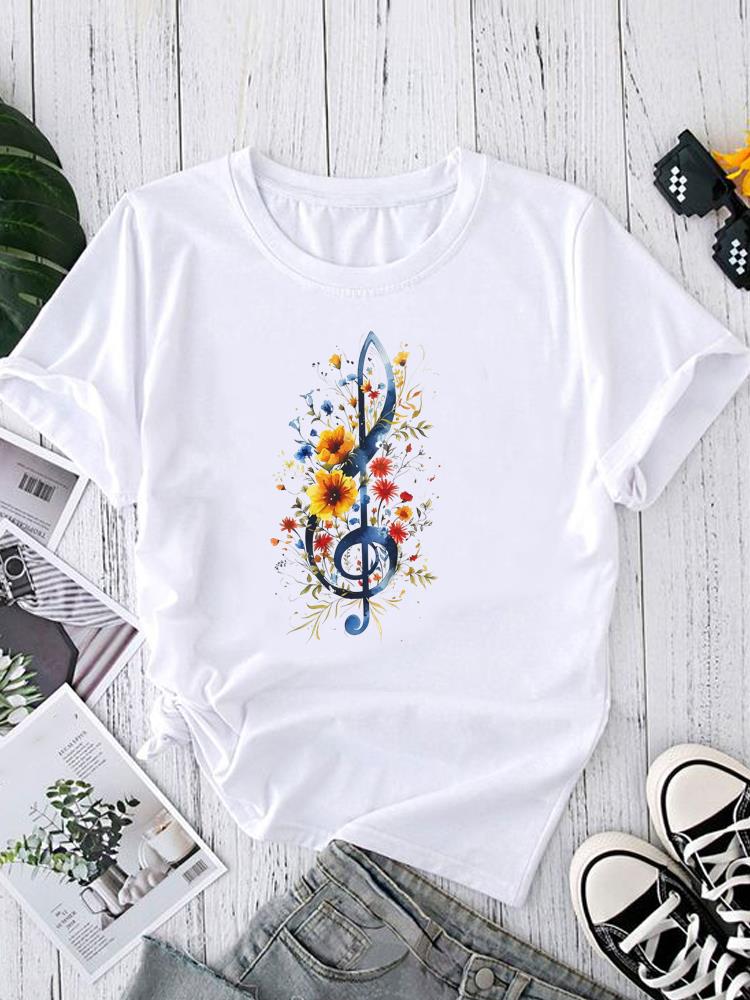 (Asiatische Größe) Trend Aquarell Blume Rundhals Kurzarm T-Shirts Mode Damen Freizeitkleidung Damen Oberteil T-Shirt Bedrucktes Grafik-T-Shirt