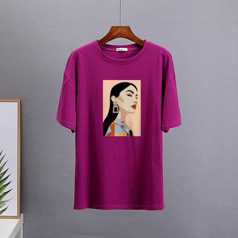 Hirsionsan Chic Cotton Printed T Shirts Women Summer Loose Casual Tees Oversized Aesthetic Graphic Clothes Plus Size Female Tops