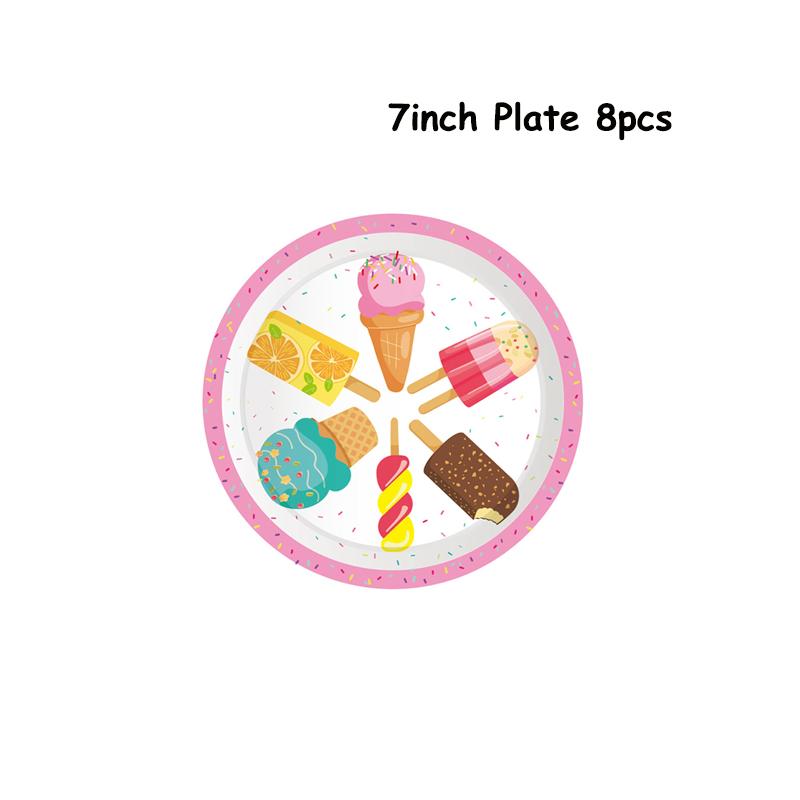 Ice Cream Birthday Party Decoration Kids Toy Baby Shower Disposable Tableware Paper Plates Cups Balloons Flag Party Supplies