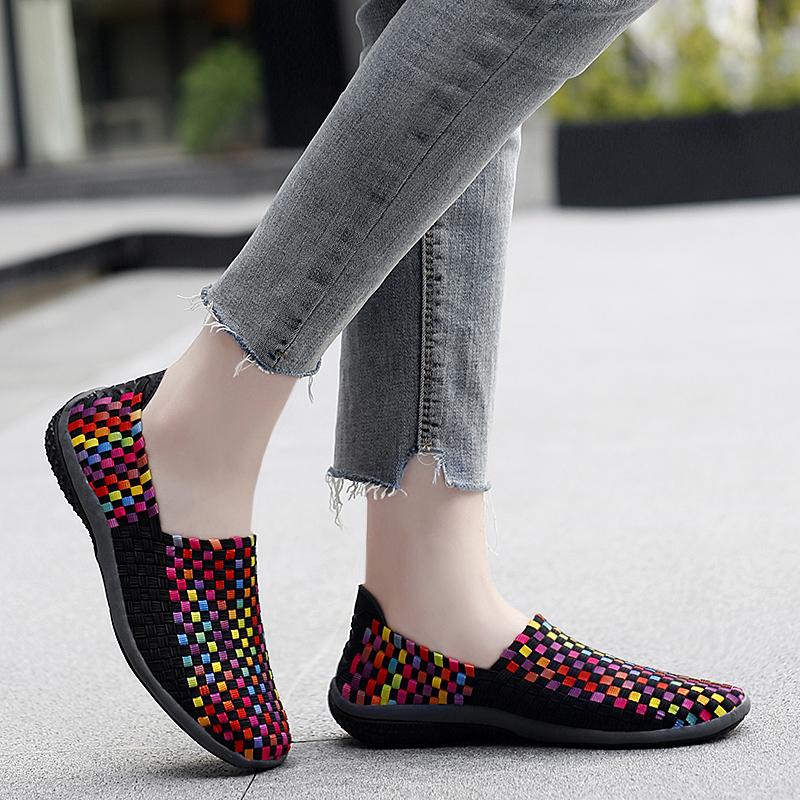Summer Moccasin Pink Beach Shoes Women Multicolor Casual Weave Slip on Braided Purple Flats Sneakers Plus Size