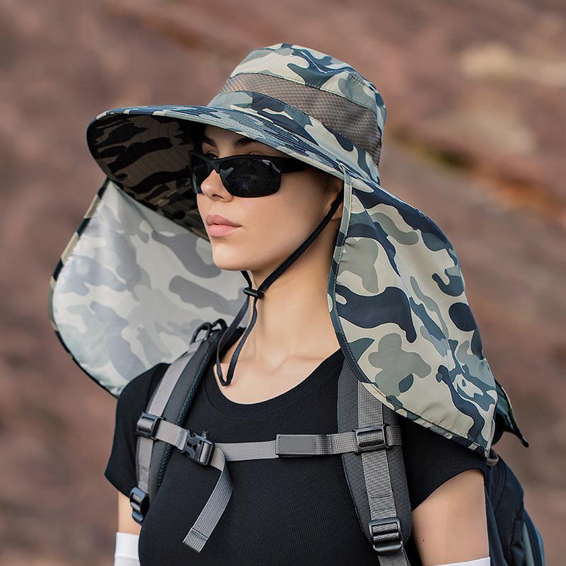 Outdoor Camouflage Bucket Hats With Neck Flap Women Men Summer Quick Drying UV Protection Sun Hat Removable Shawl Fisherman Caps